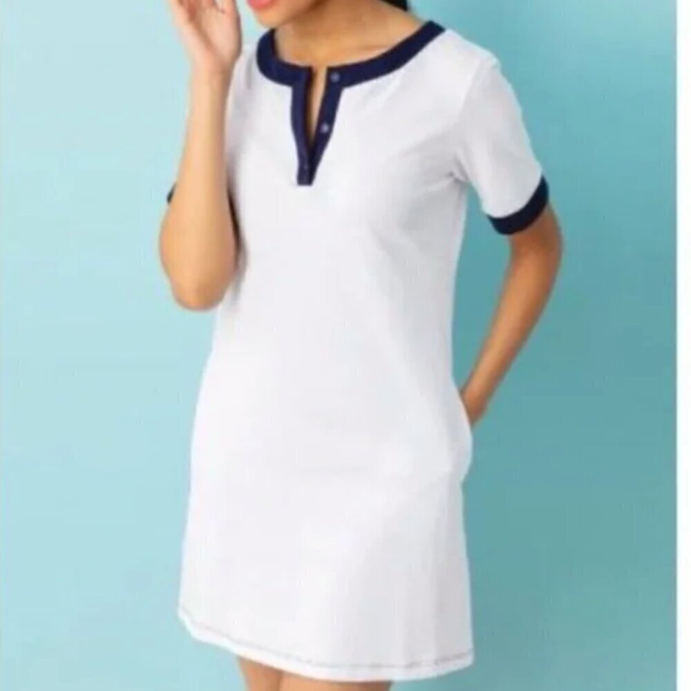 Tuckernuck Ali Henley Button Shirt Dress in Navy & White sz L